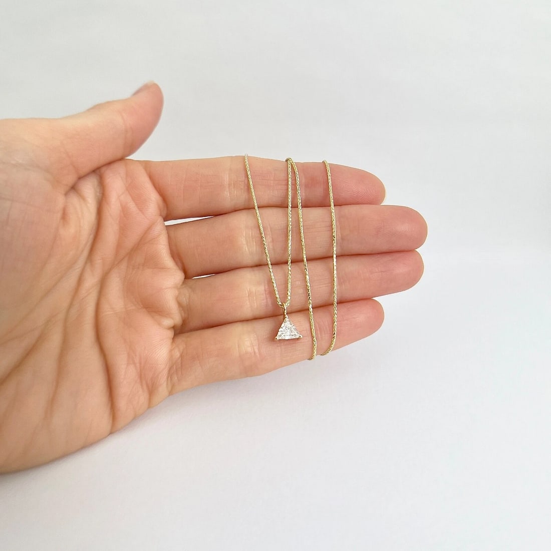 Trillion Solitaire Diamond Triangle Pendant Necklace 14K Yellow Gold, .55 CT - 2