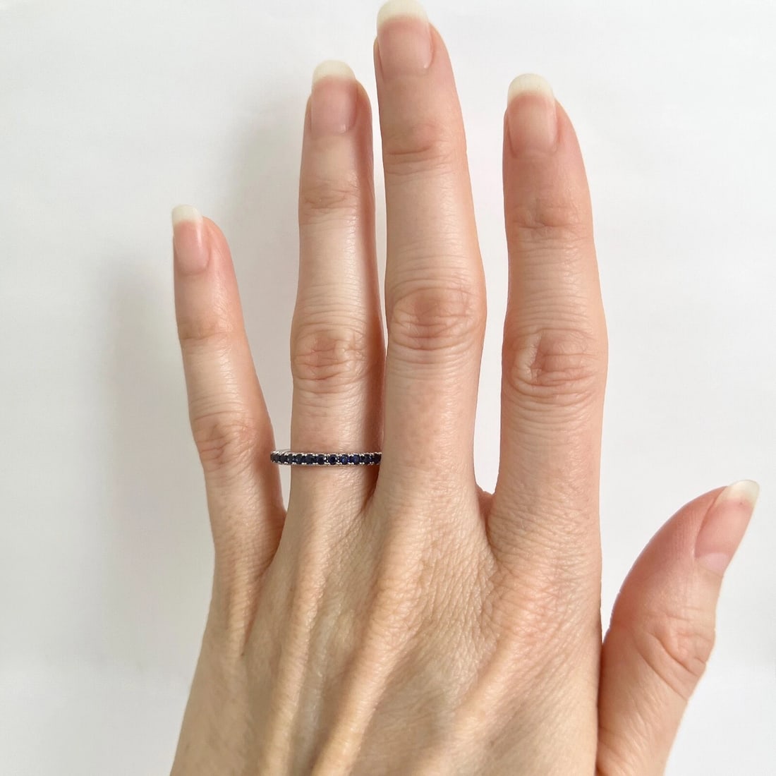 Thin Round Blue Sapphire Gemstone Band Ring 14K White Gold, .45 CTW - 2