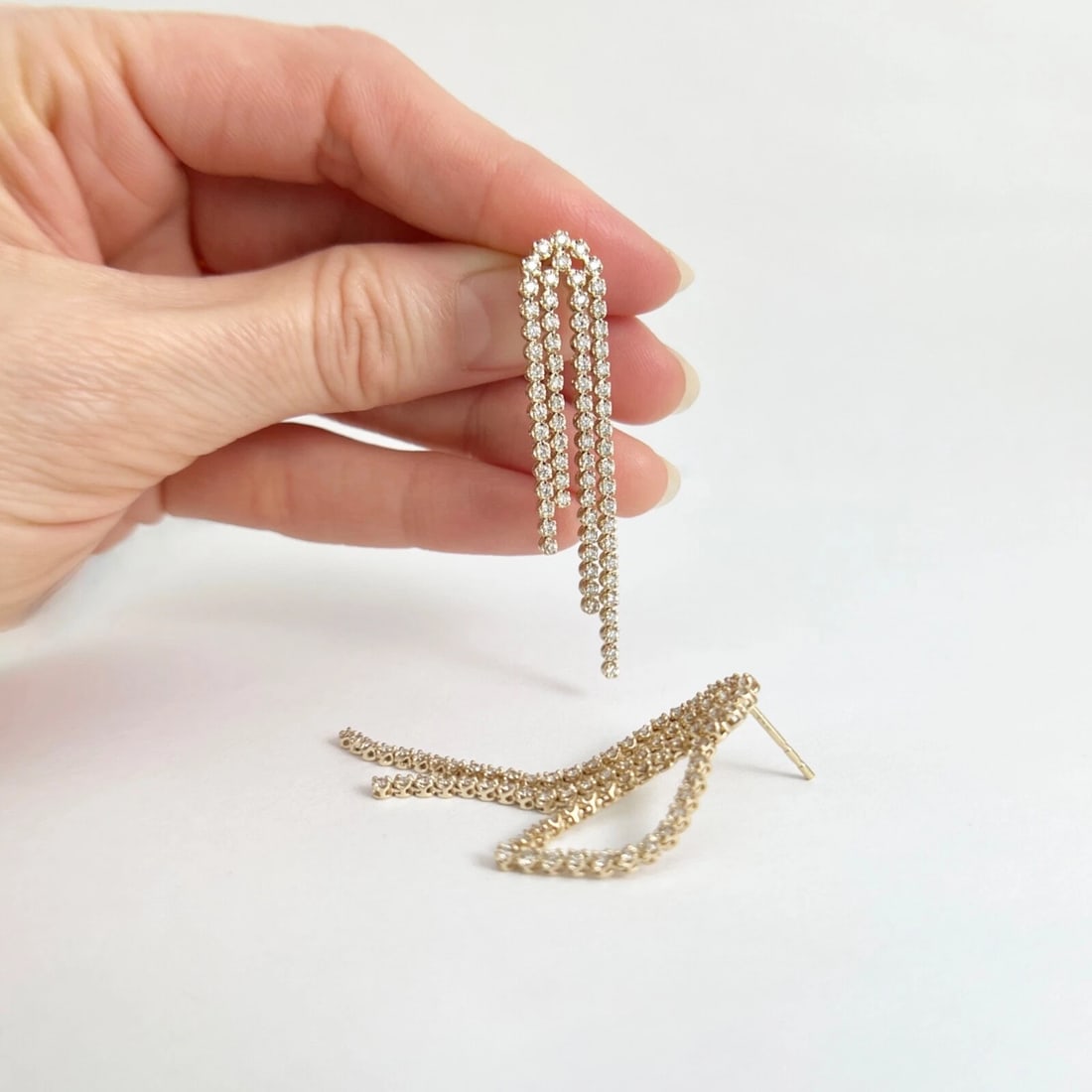 Multistrand Diamond Tassel Dangle Drop Earrings 14K Yellow Gold, 1.40 CTW - 4