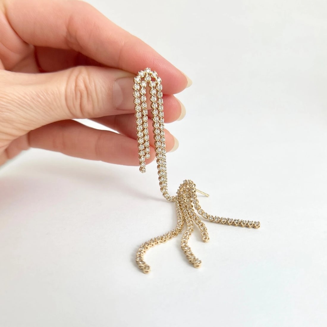 Multistrand Diamond Tassel Dangle Drop Earrings 14K Yellow Gold, 1.40 CTW - 5