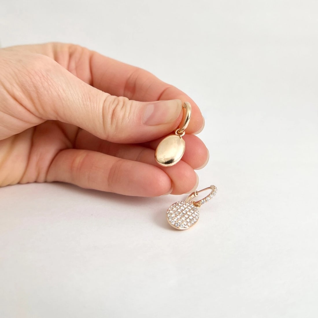 Pave Diamond Oval Tag Dangle Drop Earrings 14K Pink Rose Gold, 1 Inch, 1.10 CTW - 6