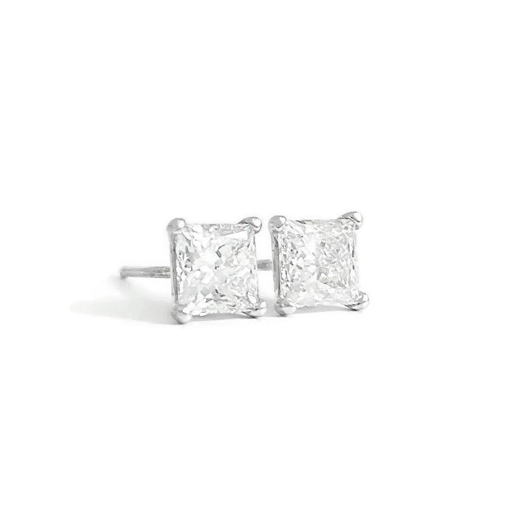 Princess Cut Lab-Created Diamond Stud Earrings 14K White Gold 4-Prong, 1.57 CTW: Title: Princess Cut Lab-Created Diamond Stud Earrings 14K White Gold 4-Prong, 1.57 CTW Description: Round Lab-Created Diamond Stud Earrings 14K Yellow Gold 4-Prong Basket, .45 CTW These are gorgeous
