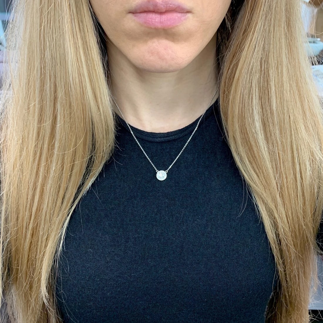 Round Diamond Milgrain Halo Pendant Necklace 14K White Gold, .79 CTW, 16 Inches - 4