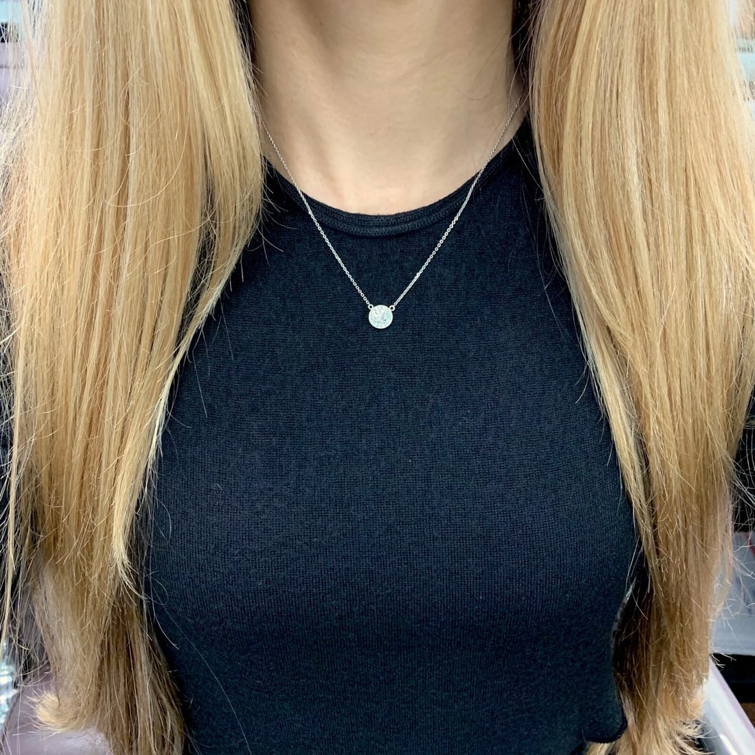 Round Diamond Milgrain Halo Pendant Necklace 14K White Gold, .79 CTW, 16 Inches - 5