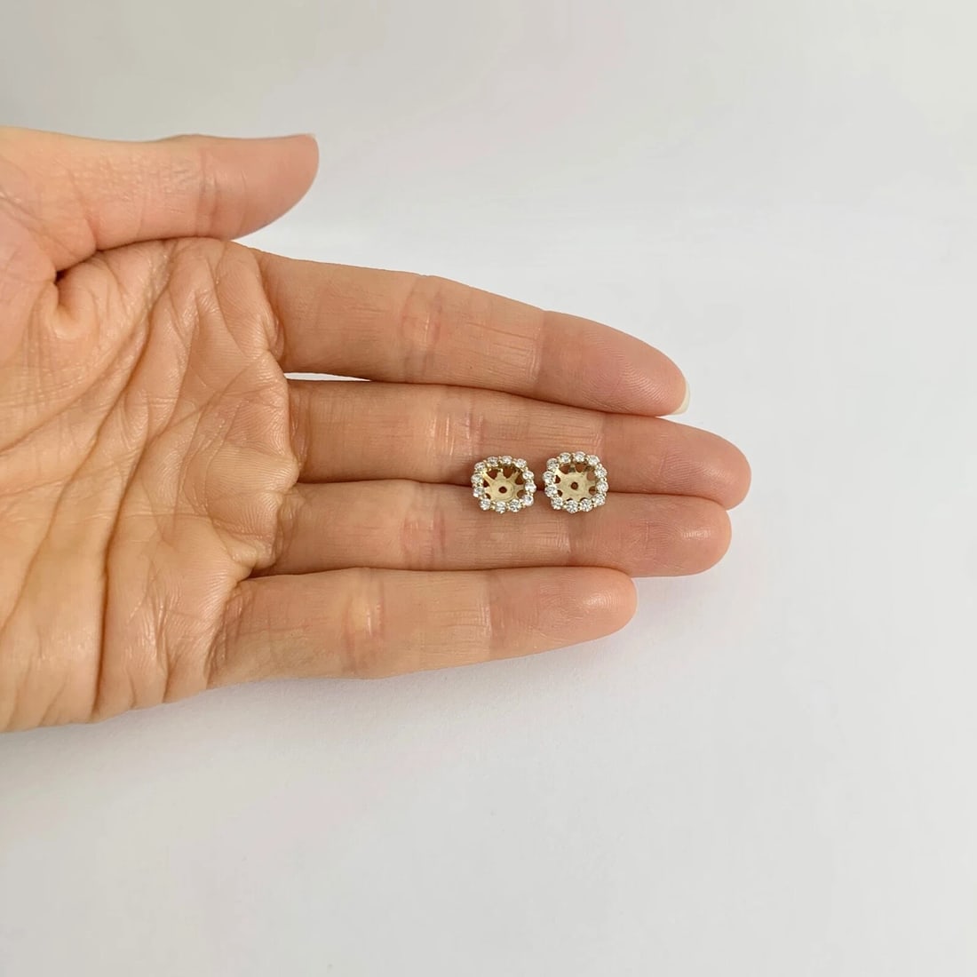 Cushion Diamond Halo Earring Jackets Enhancers 14K Yellow Gold for 1.50 CTW Stud - 2