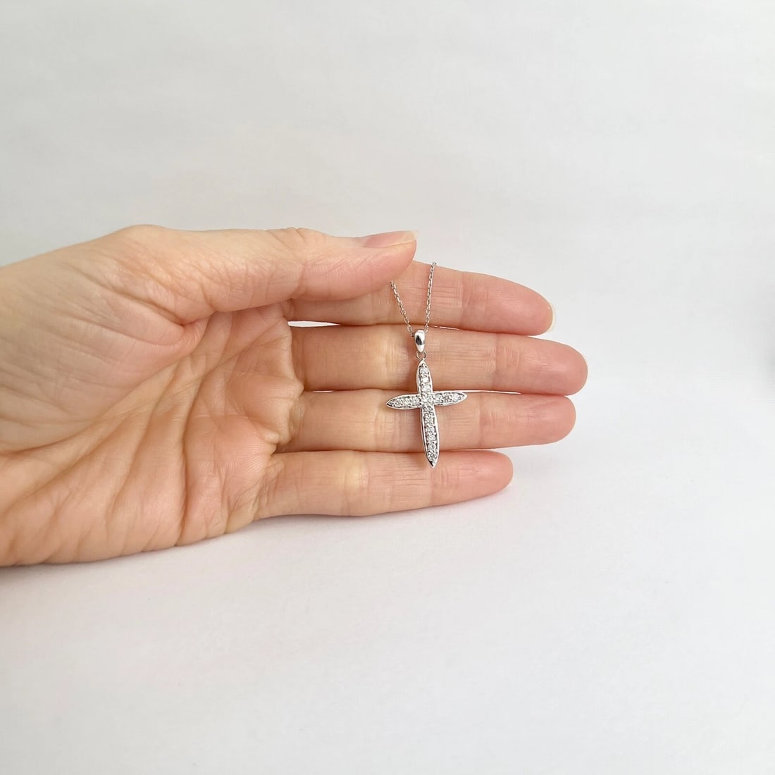 Pave Diamond Cross Pendant Necklace 14K White Gold, .72 CTW - 4