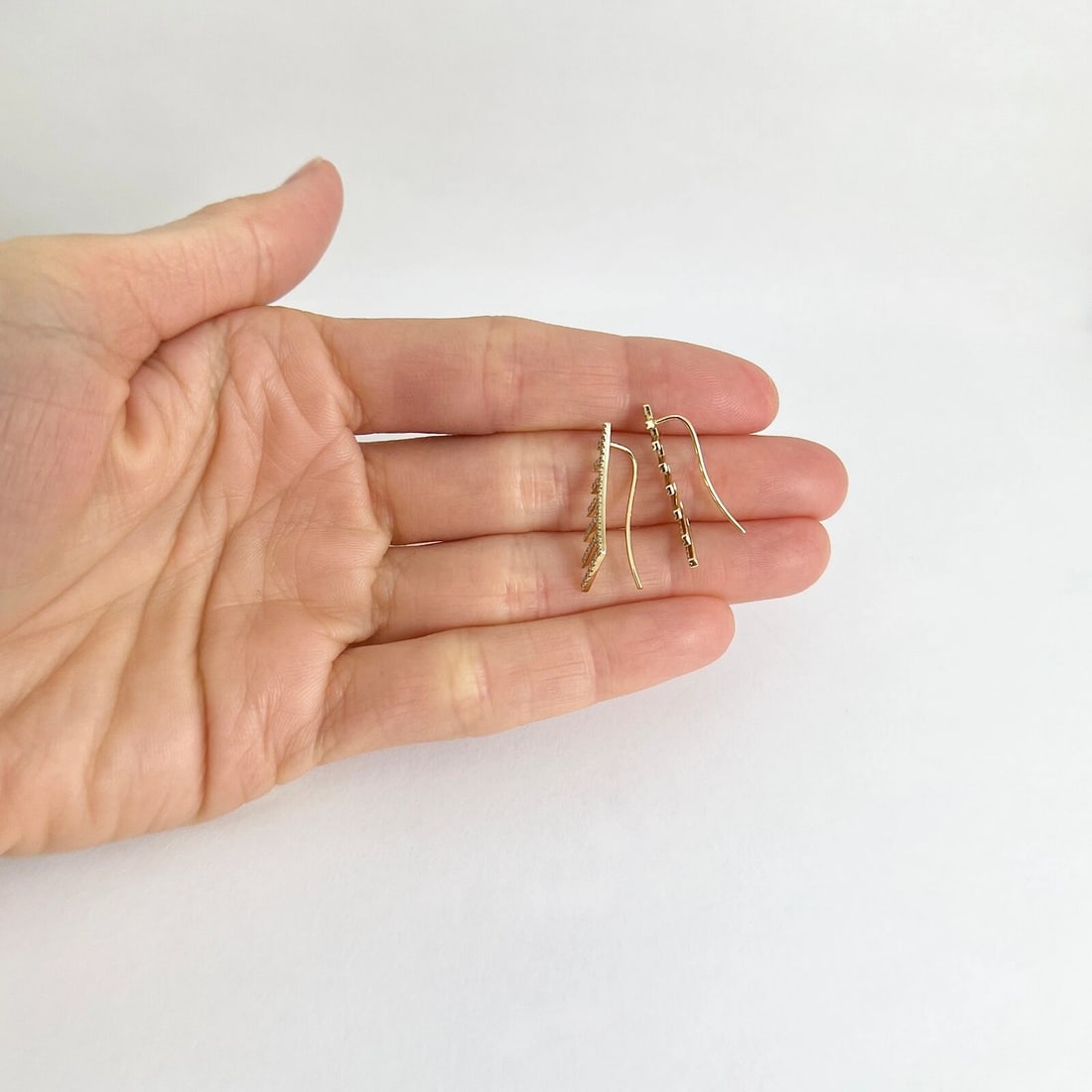 Curved Diamond Lashes Crawler Climber Stud Earrings 14K Yellow Gold .30 CTW - 6