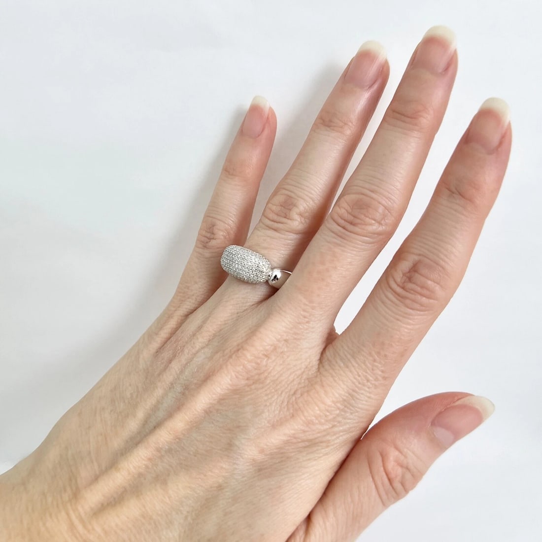 Pave Diamond Dome Bar Statement Band Ring 14K White Gold .46 CTW - 4