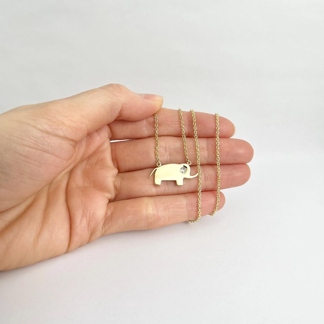 Diamond Elephant Animal Pendant Necklace 18K Yellow Gold, 16.5 Inches, .08 CT - 2