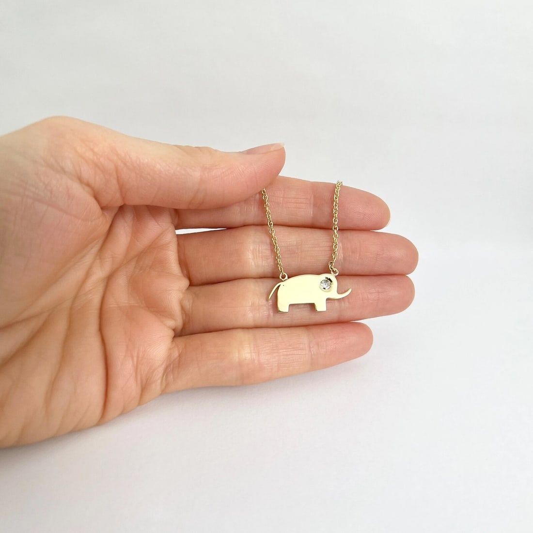 Diamond Elephant Animal Pendant Necklace 18K Yellow Gold, 16.5 Inches, .08 CT - 3