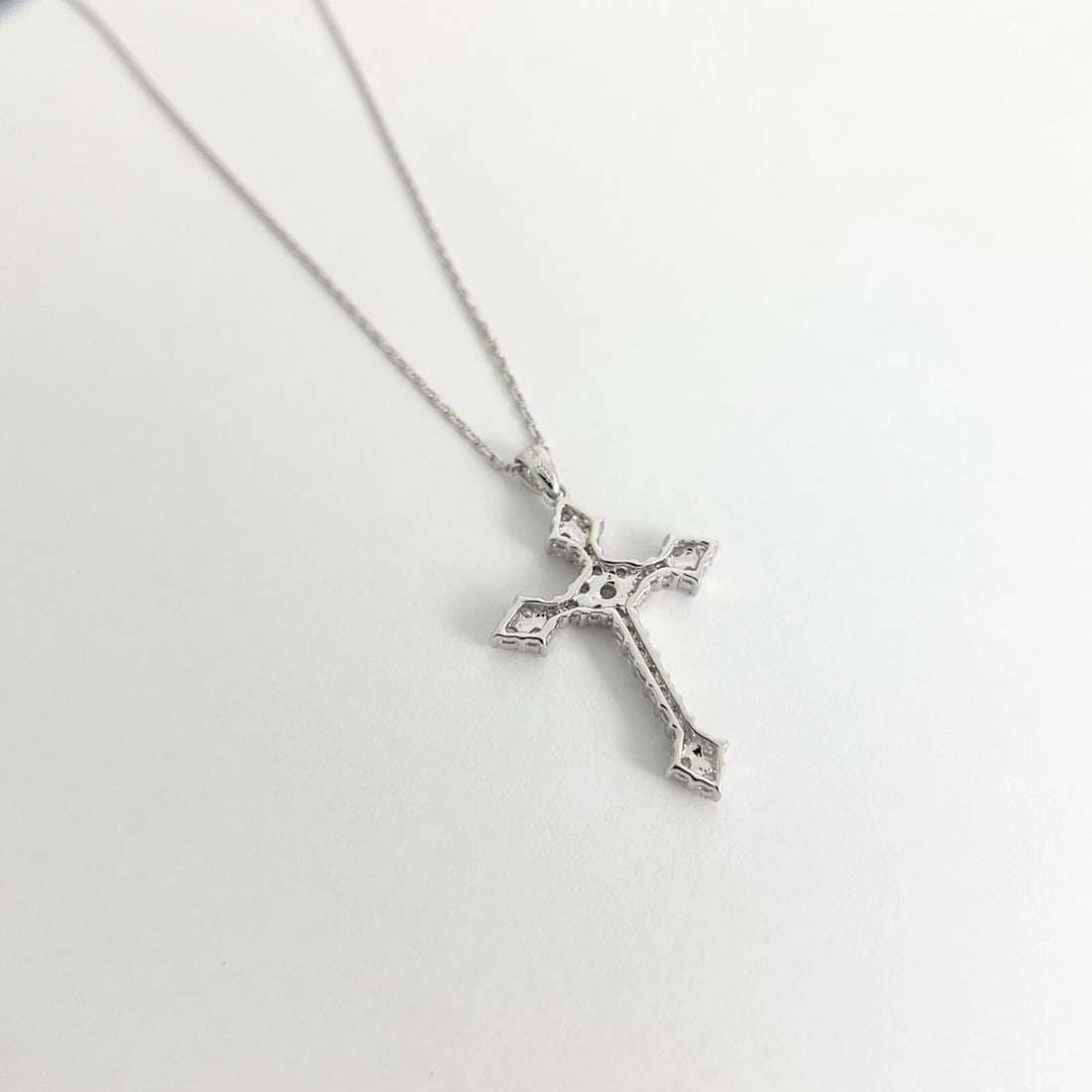 Cluster Diamond Cross Pendant Necklace 18K 14K White Gold, .75 CTW - 6