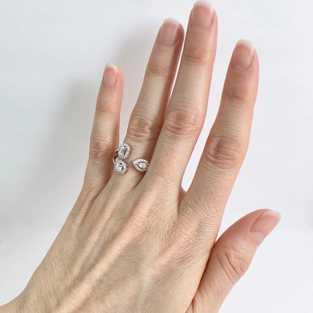 Multishape Diamond Halo Wrap Statement Ring 18K White Gold, .71 CTW - 5