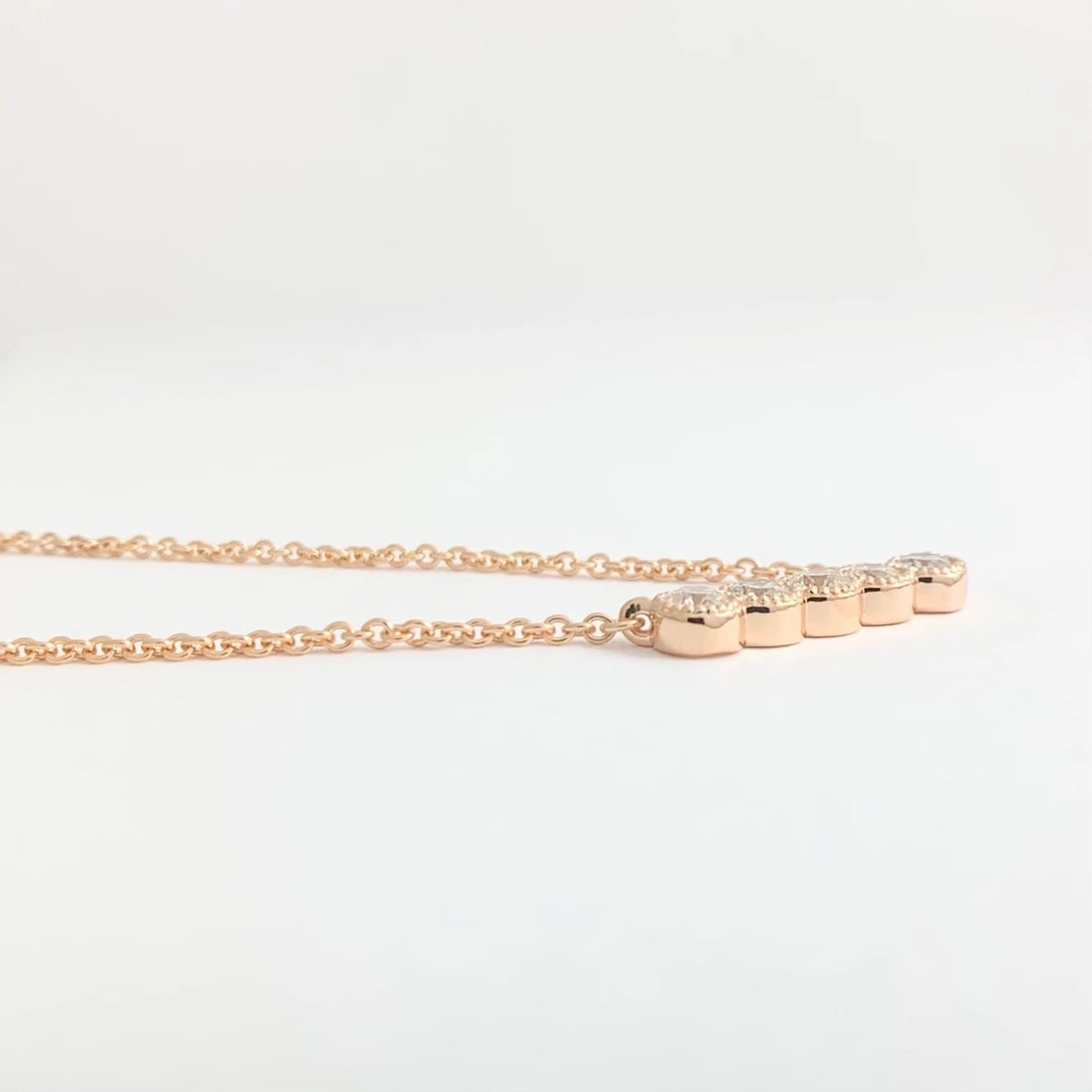 Milgrain Bezel Straight Diamond Bar Pendant Necklace 14K Rose Gold, 1.01 CTW - 5