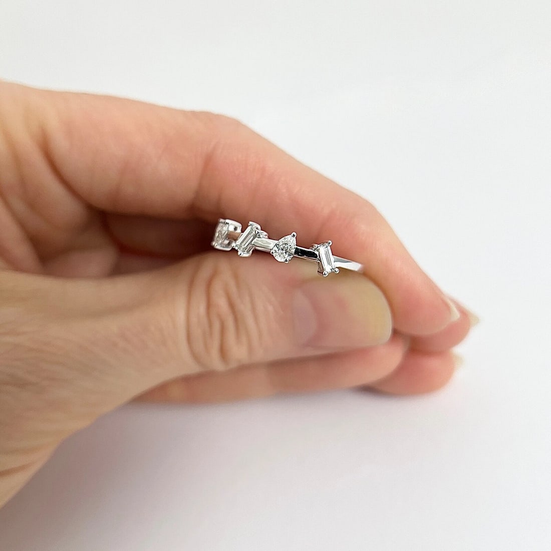 5-Stone Mixed Multi-Shape Diamond Statement Ring Band 14K White Gold, .35 CTW - 3