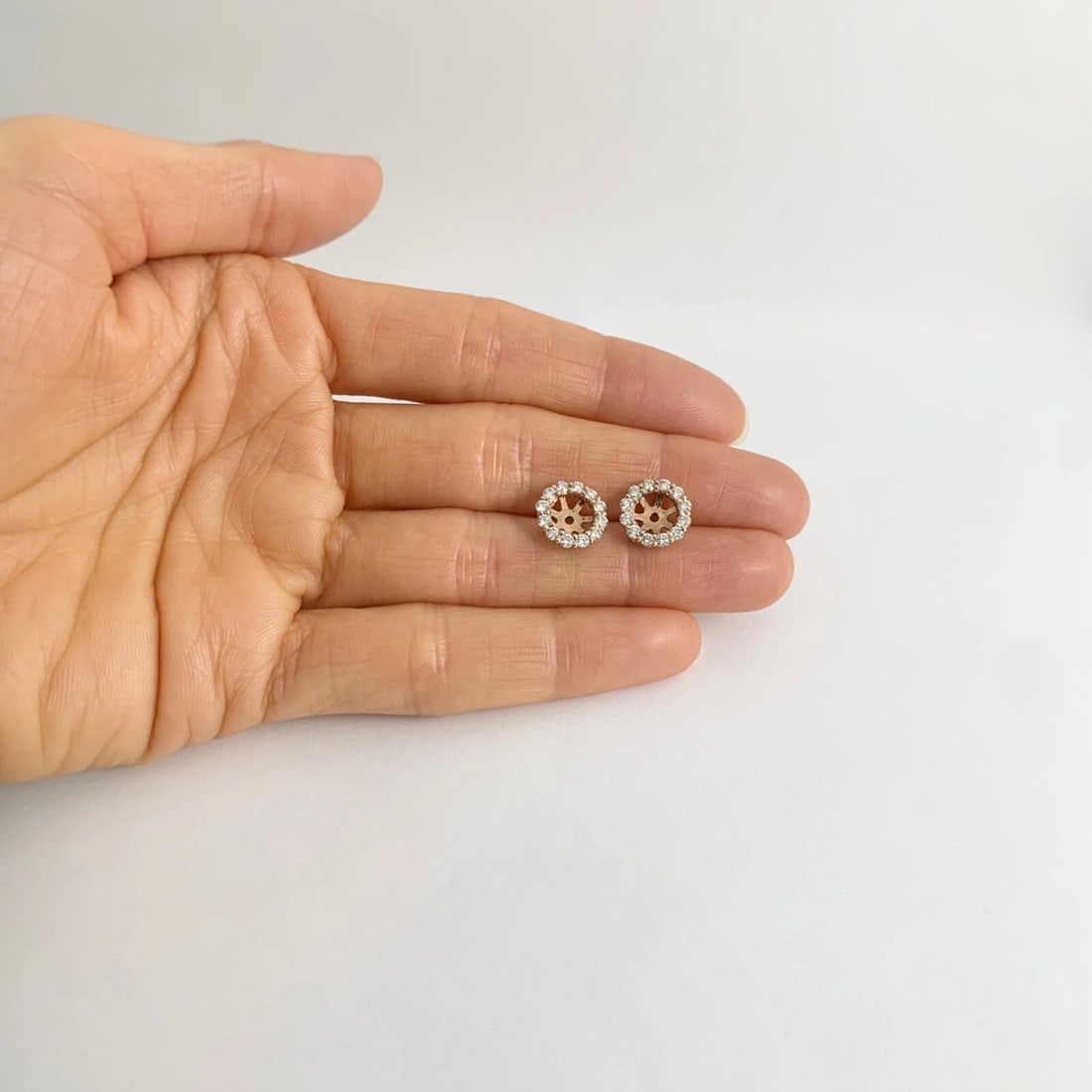 Round Diamond Halo Earring Jackets Enhancers 14K Rose Gold for 1.50 CTW Studs - 2