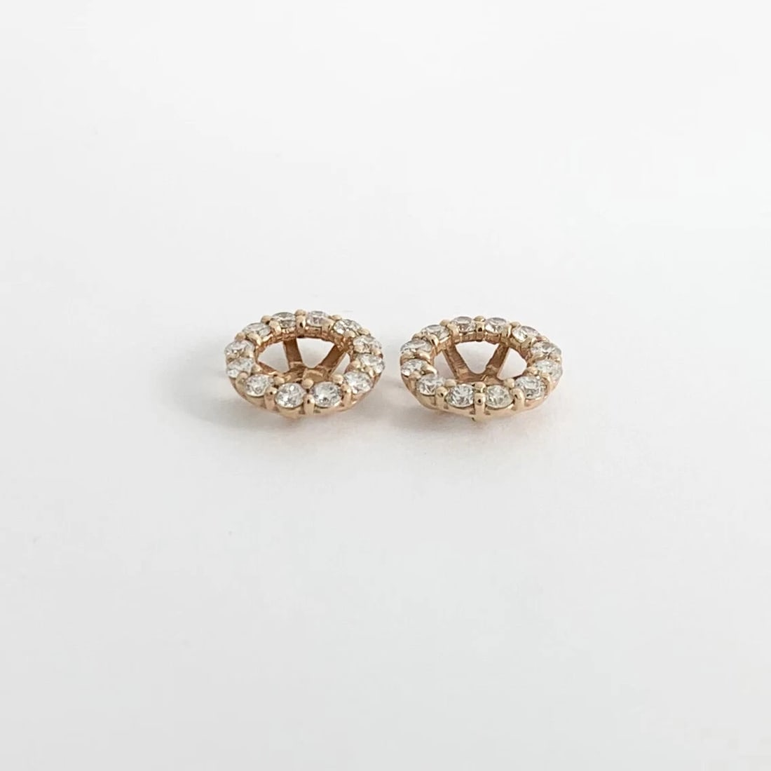 Round Diamond Halo Earring Jackets Enhancers 14K Rose Gold for 1.50 CTW Studs - 6