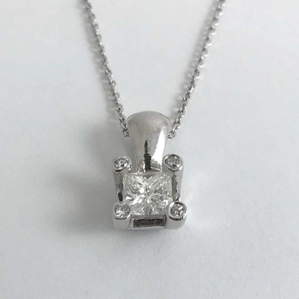 Princess Cut Diamond Solitaire Pendant Necklace 14K White Gold, .62 CTW, 3.11 Gr - 6