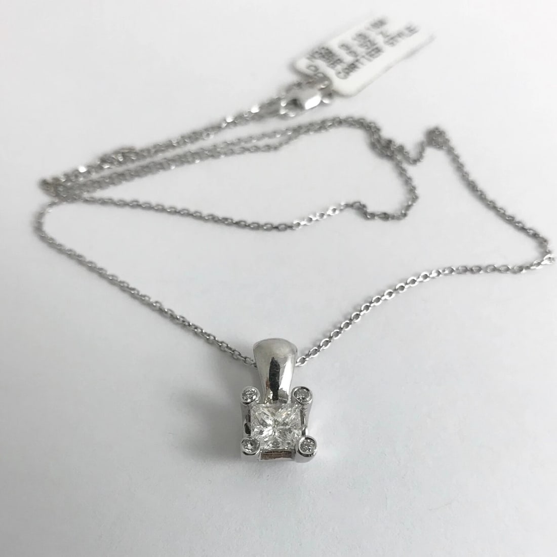 Princess Cut Diamond Solitaire Pendant Necklace 14K White Gold, .62 CTW, 3.11 Gr - 7