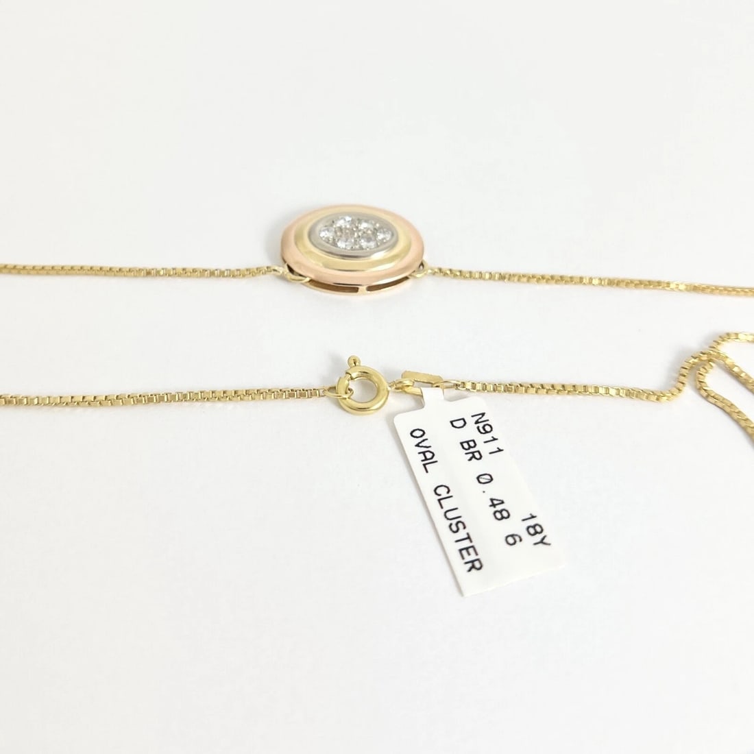 Tri-Color Diamond Cluster Oval Pendant Necklace 18K Yellow Rose Gold, .48 CTW - 7