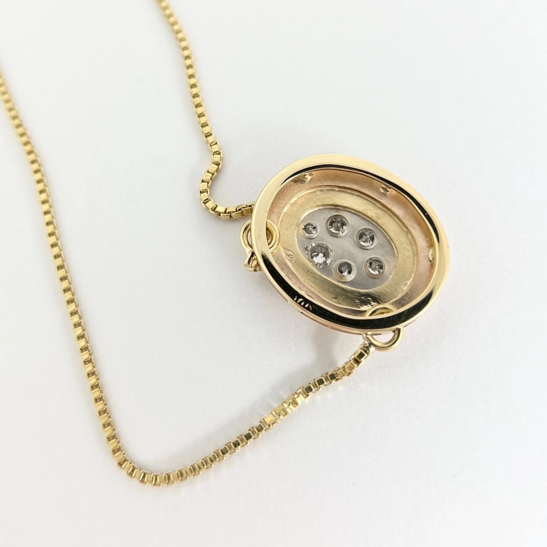 Tri-Color Diamond Cluster Oval Pendant Necklace 18K Yellow Rose Gold, .48 CTW - 8