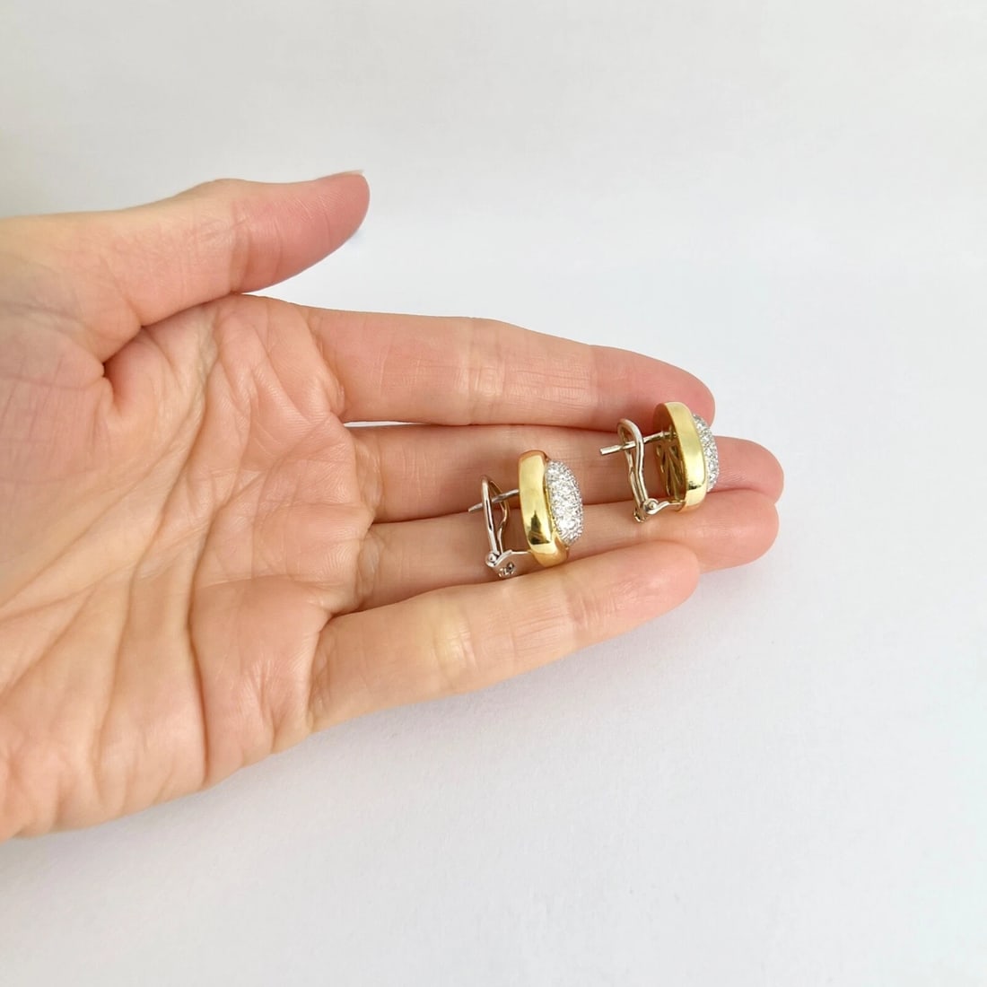 Oval Pave Diamond Dome Drop Stud Earrings 18K Yellow Gold, 1.05 CTW - 4