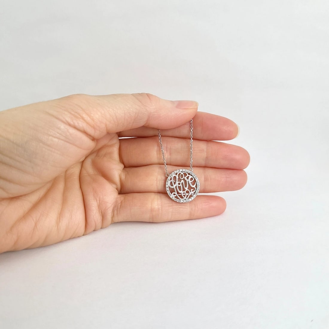 Love Diamond Filigree Round Pendant Necklace 14K White Gold, .23 CTW - 2