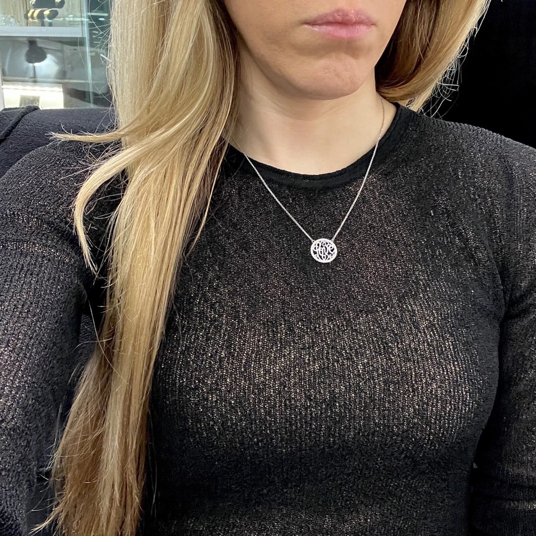 Love Diamond Filigree Round Pendant Necklace 14K White Gold, .23 CTW - 3