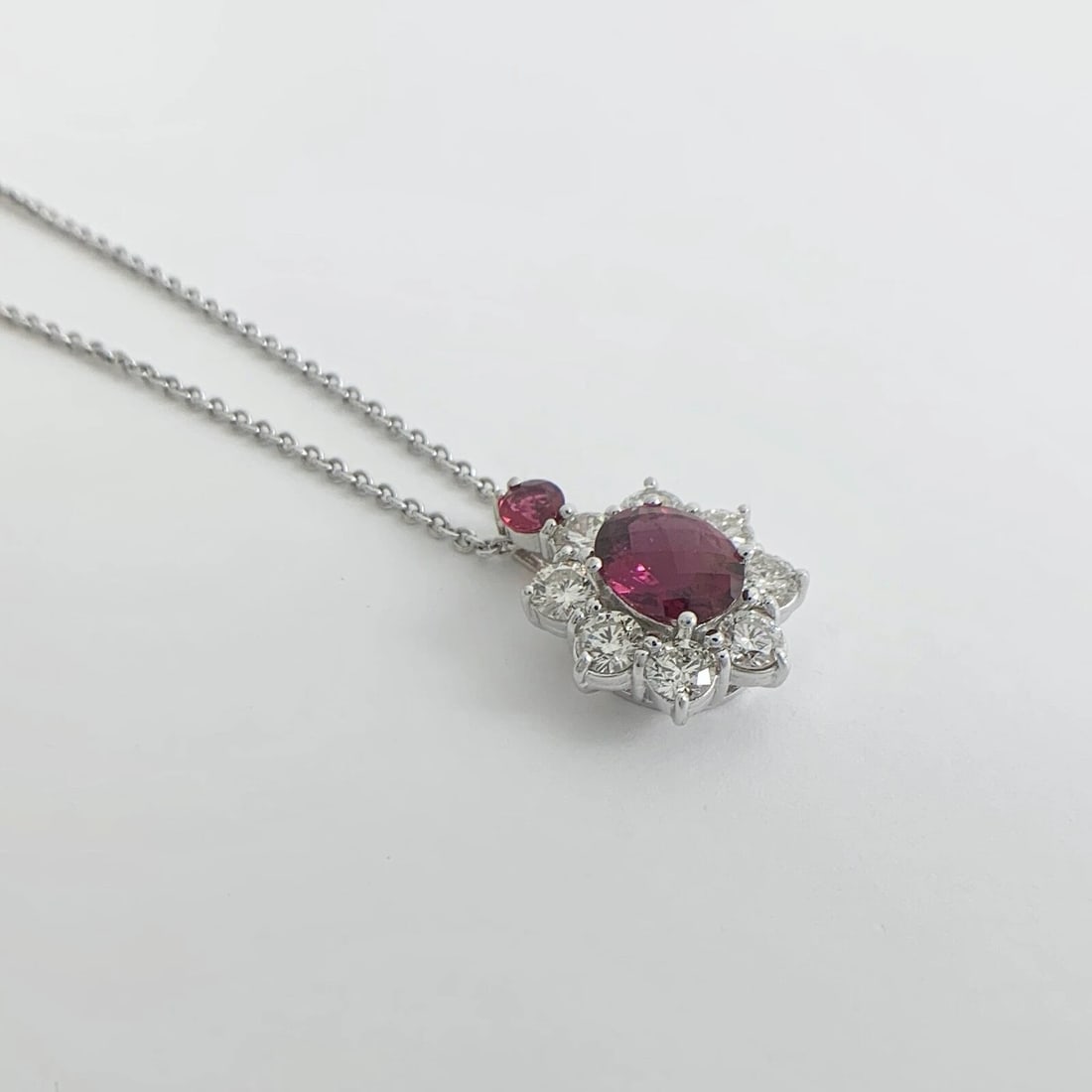 Oval Pink Tourmaline Diamond Halo Pendant Necklace 14K White Gold, 4.11 CTW - 7