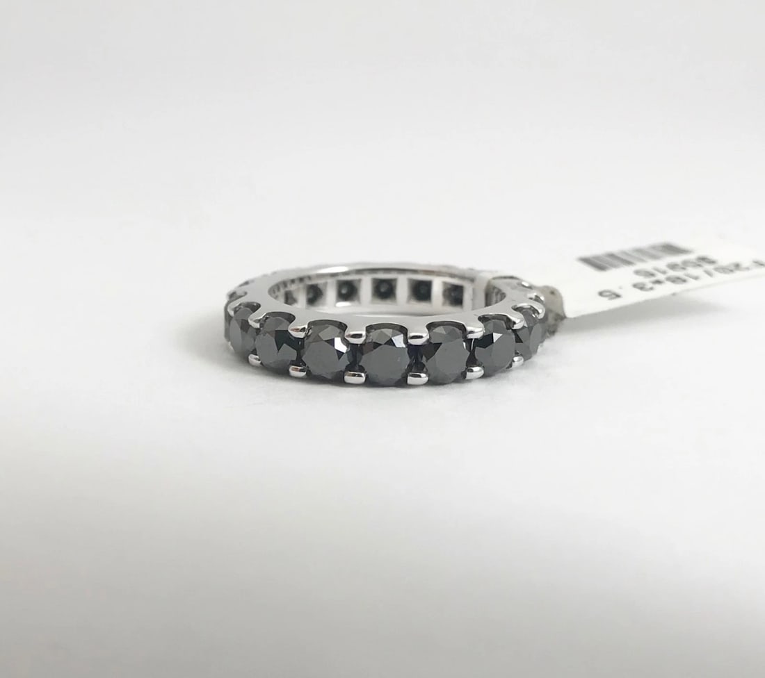 Black Diamond Eternity Band Ring 14K White Gold, 2.75 CTW, Size 5.5, 5.13 Grams - 10