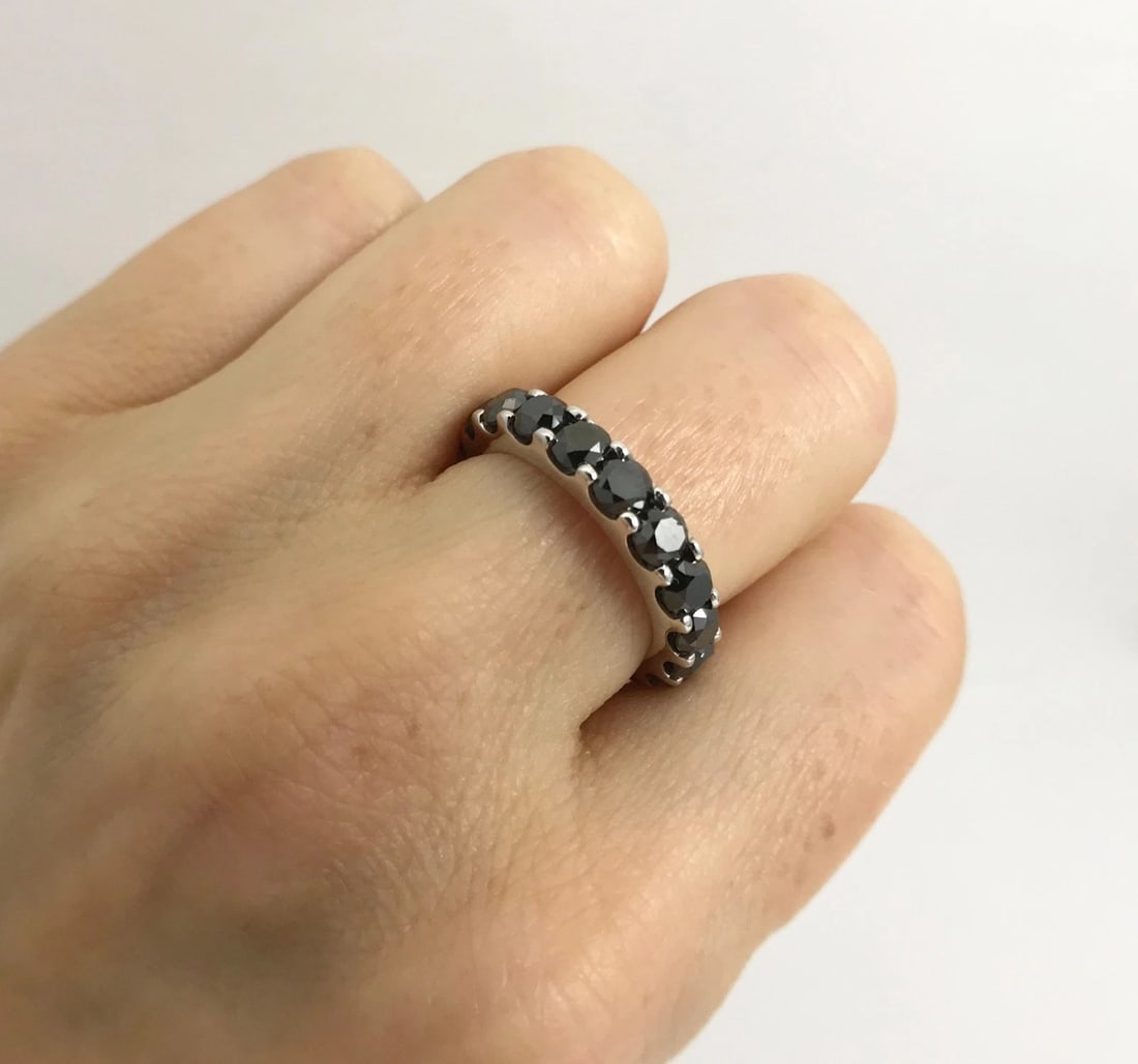 Black Diamond Eternity Band Ring 14K White Gold, 2.75 CTW, Size 5.5, 5.13 Grams - 2