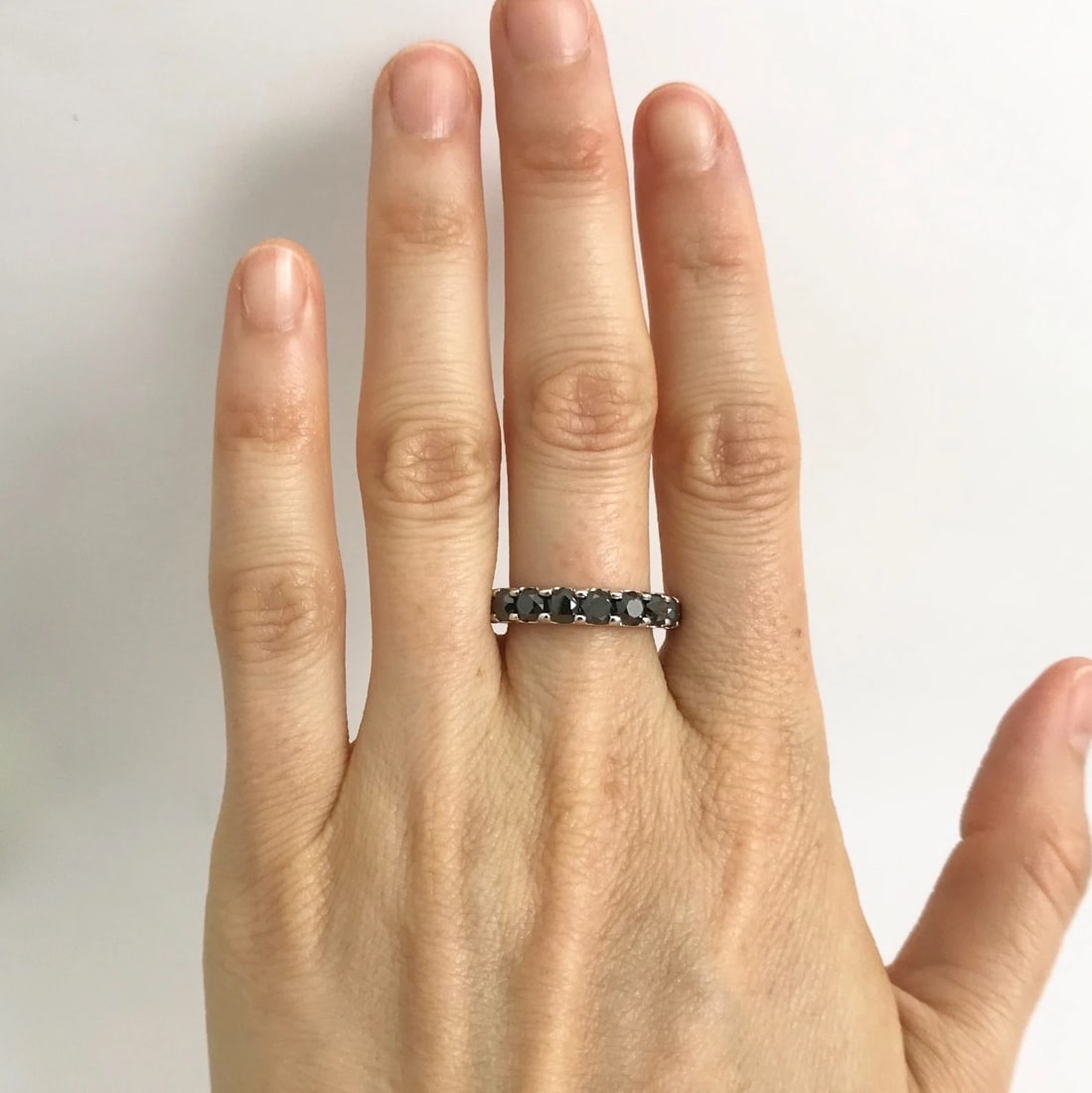 Black Diamond Eternity Band Ring 14K White Gold, 2.75 CTW, Size 5.5, 5.13 Grams - 3