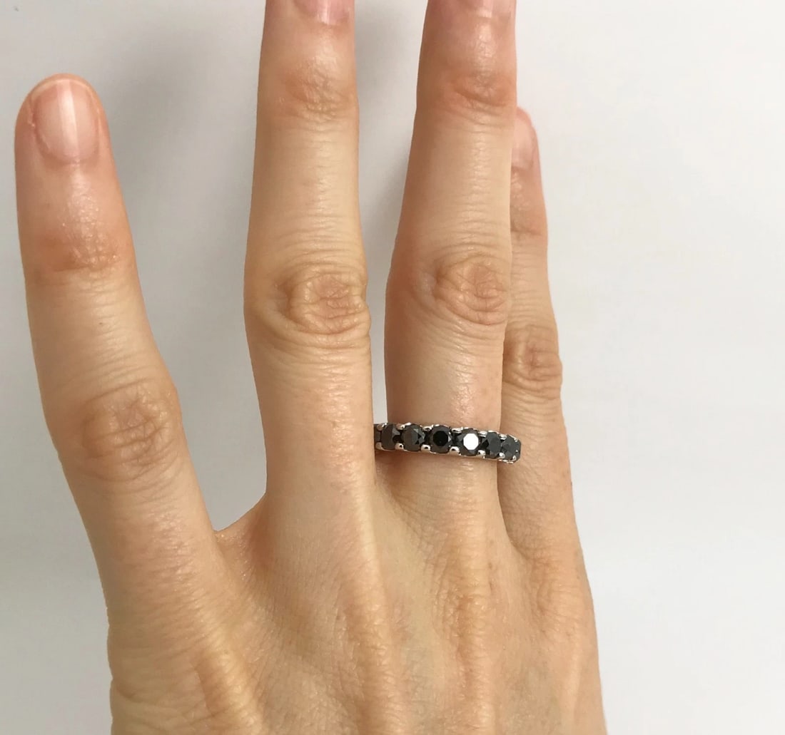 Black Diamond Eternity Band Ring 14K White Gold, 2.75 CTW, Size 5.5, 5.13 Grams - 4