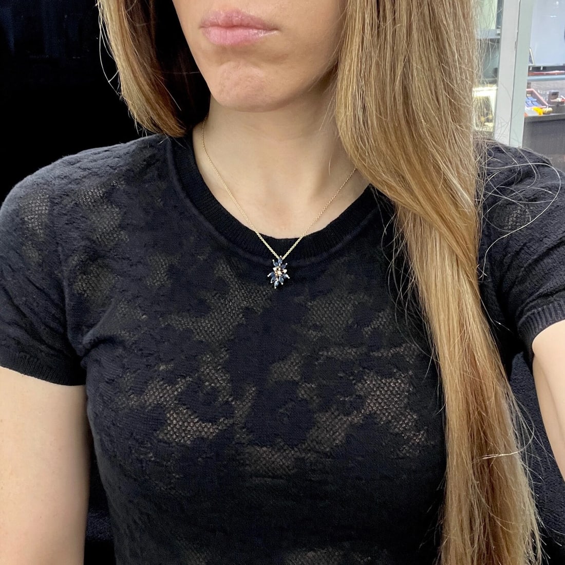 Marquise Blue Sapphire Diamond Cluster Pendant Necklace 14K Yellow Gold 1.15 CTW - 4