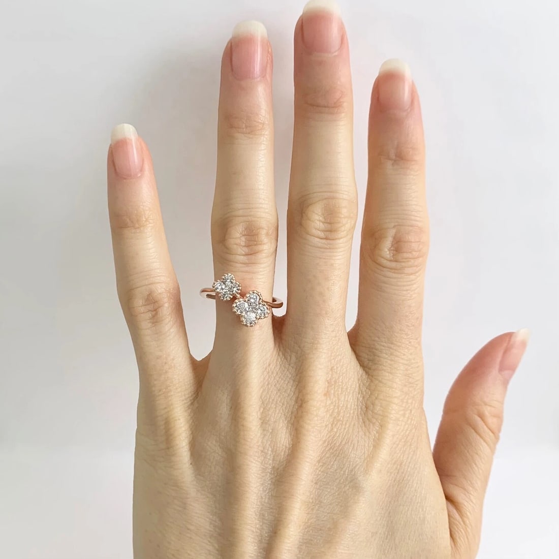 Cluster Diamond Clover Milgrain Bypass Wrap Ring 14K Pink Rose Gold, .80 CTW - 2