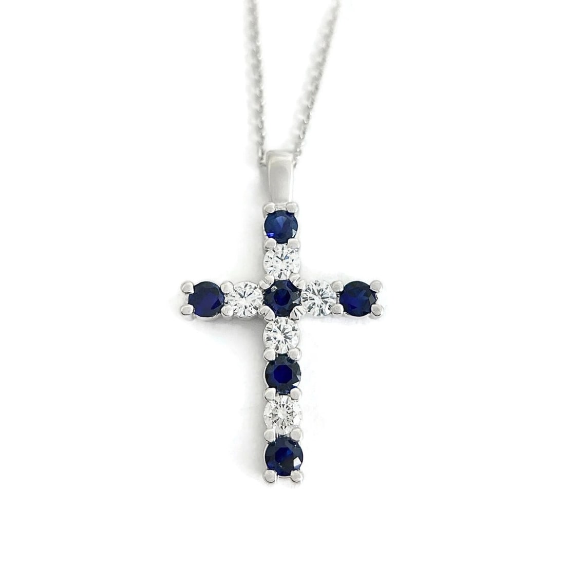 Blue Sapphire Diamond Gemstone Cross Pendant Necklace 14K White Gold, 2.15 CTW: Title: Blue Sapphire Diamond Gemstone Cross Pendant Necklace 14K White Gold, 2.15 CTW Description: Blue Sapphire Diamond Gemstone Cross Pendant Necklace 14K White Gold, 2.15 CTW This is a beautiful ge