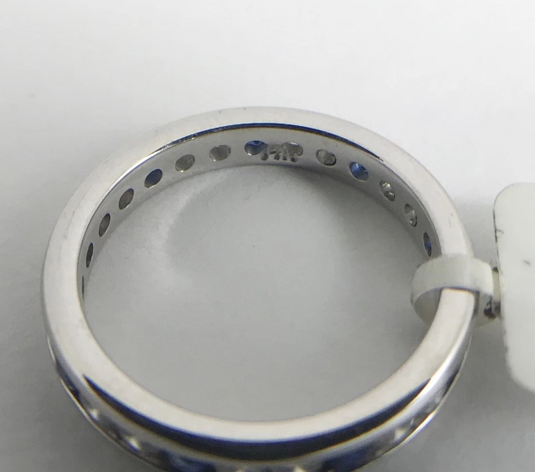 Blue Sapphire and Diamond Eternity Band Ring 14K White Gold, .90 CTW, Size 4 - 12