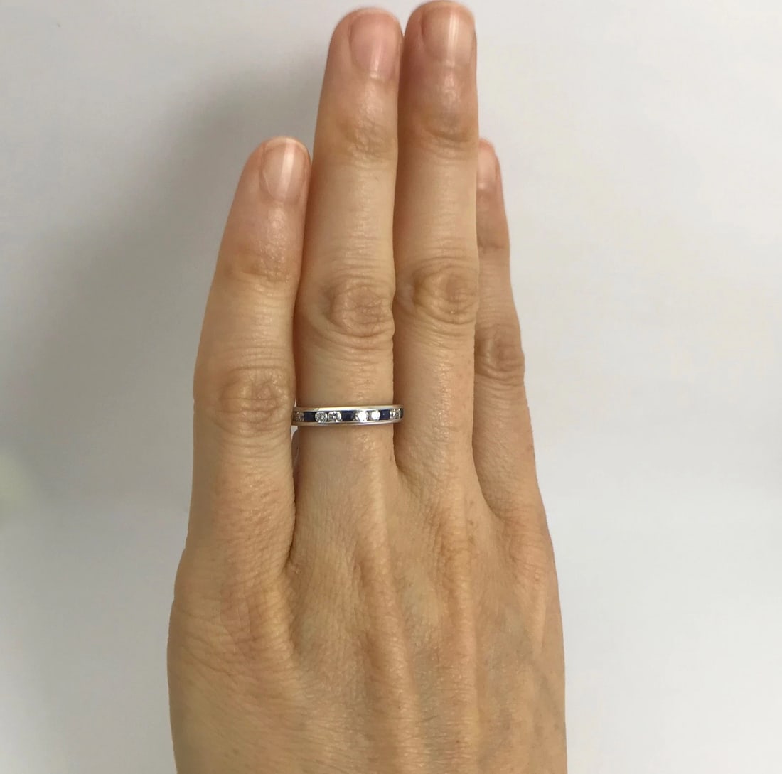 Blue Sapphire and Diamond Eternity Band Ring 14K White Gold, .90 CTW, Size 4 - 3