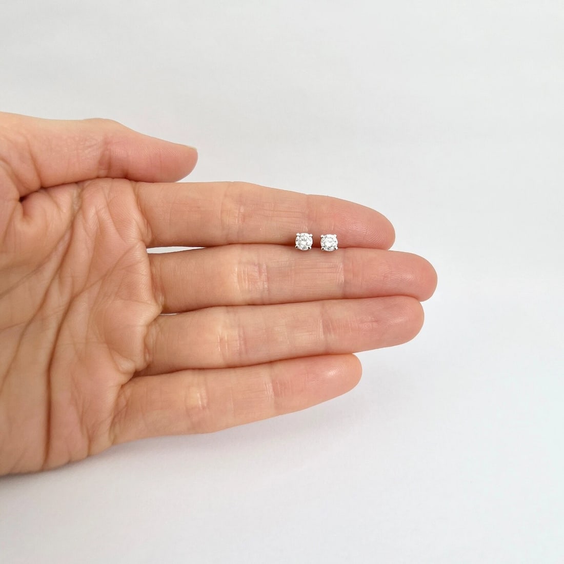 Round Diamond Stud Earrings 14K White Gold 4-Prong Basket, .50 CTW - 2