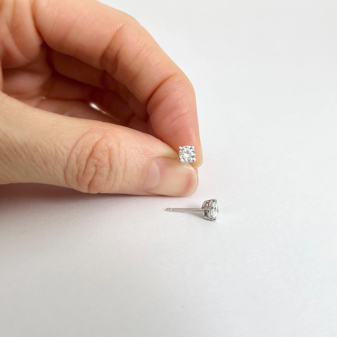 Round Diamond Stud Earrings 14K White Gold 4-Prong Basket, .50 CTW - 3