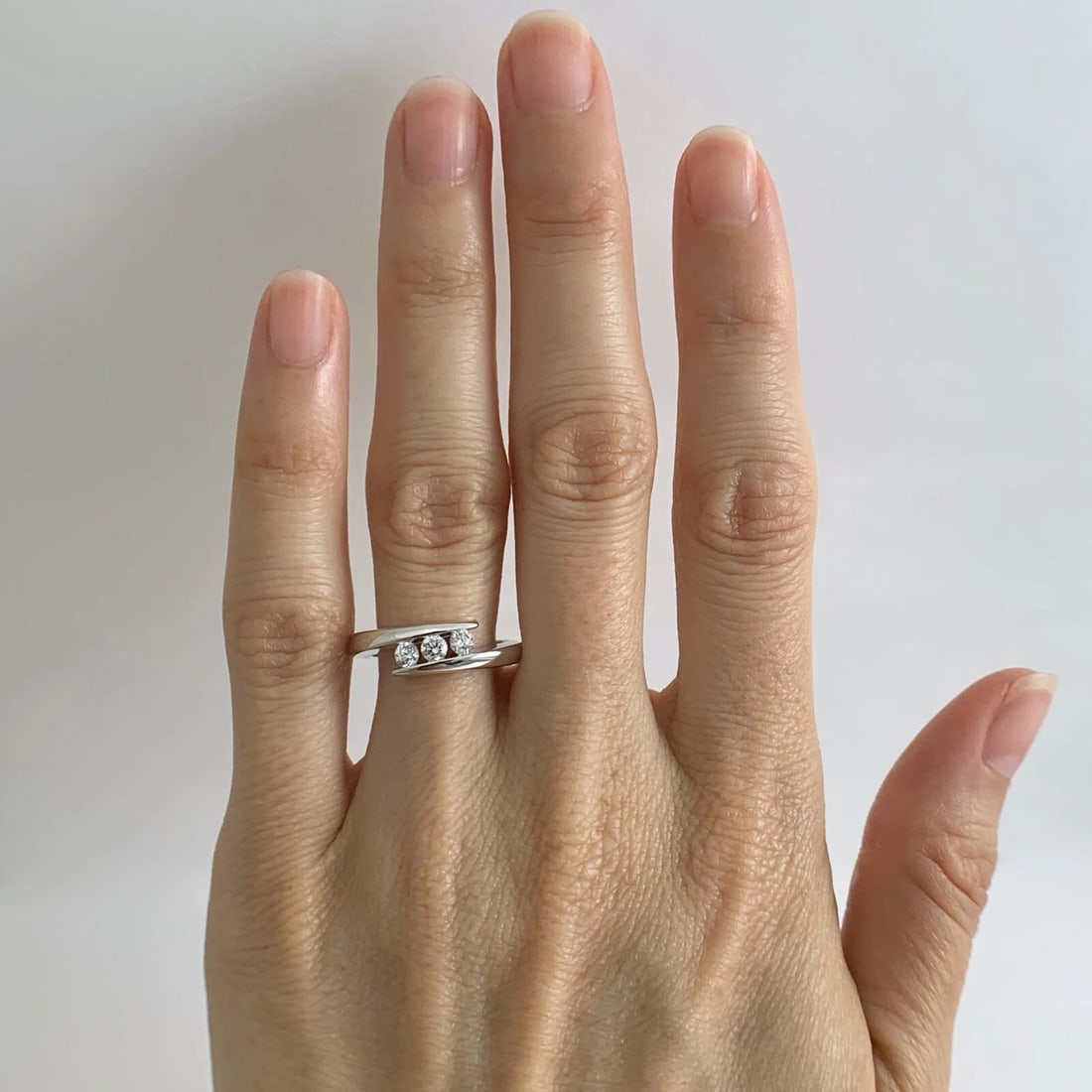 3-Stone Diamond Crossover Wrap Statement Ring 14K White Gold, .30 CTW, 3.89 Gram - 2