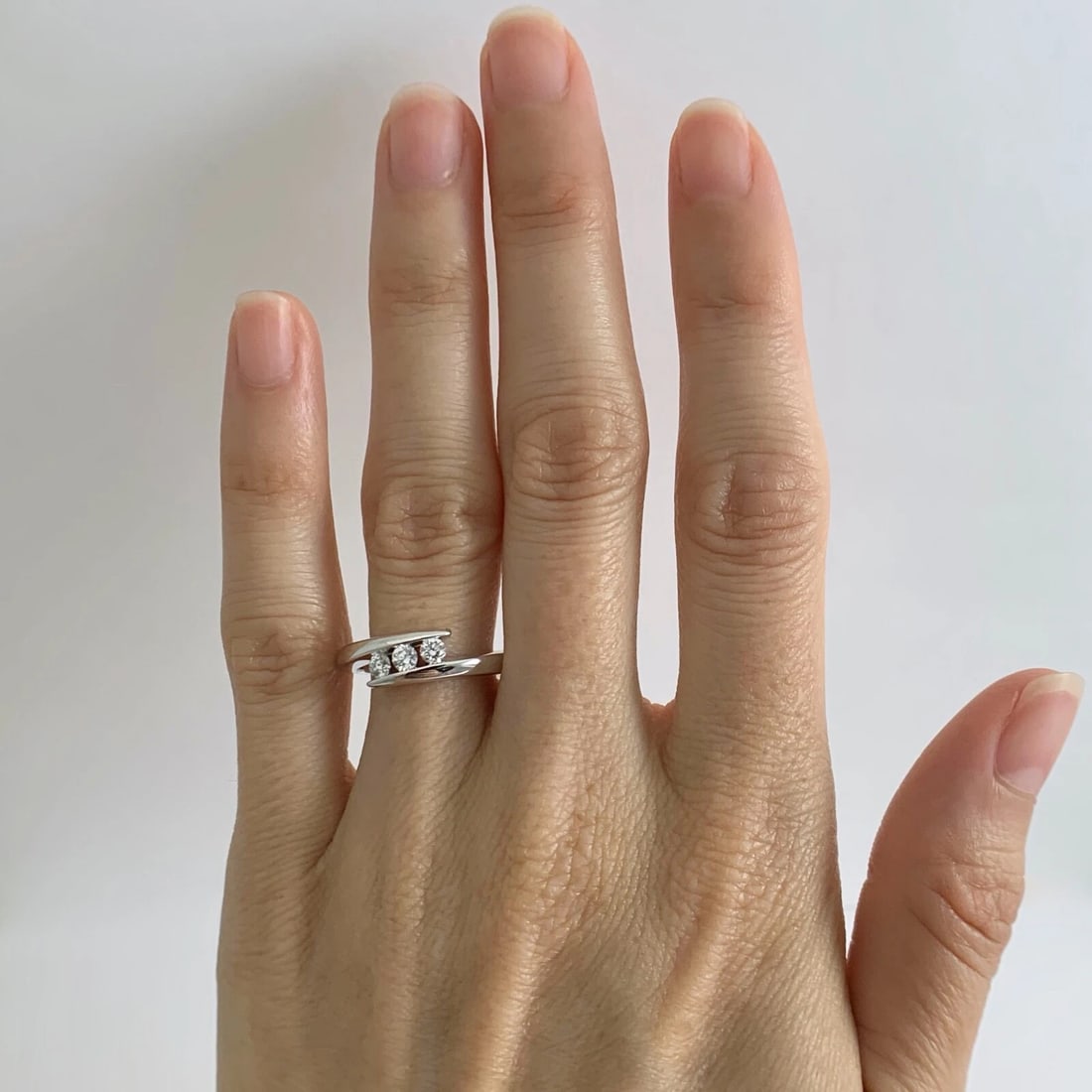 3-Stone Diamond Crossover Wrap Statement Ring 14K White Gold, .30 CTW, 3.89 Gram - 3