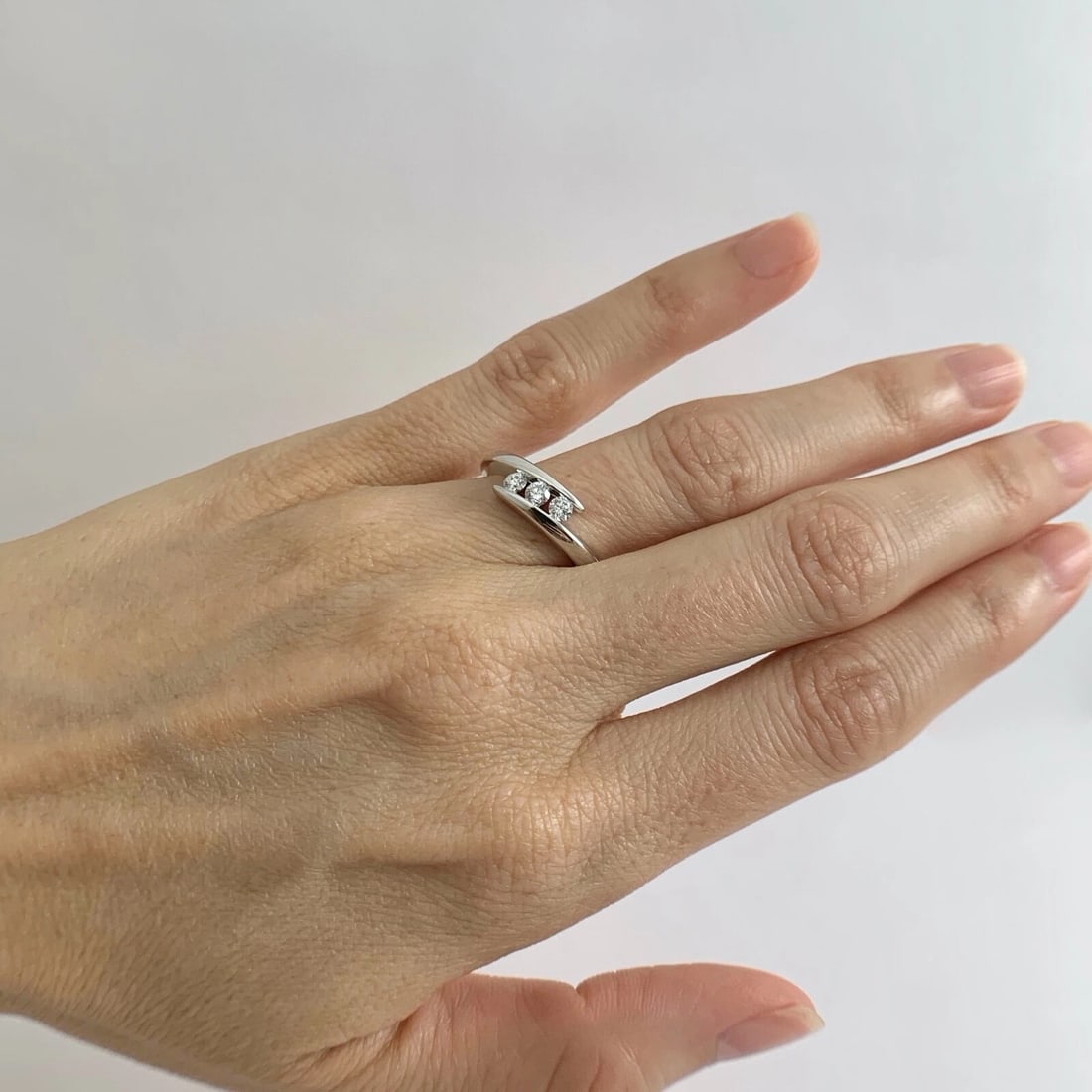 3-Stone Diamond Crossover Wrap Statement Ring 14K White Gold, .30 CTW, 3.89 Gram - 4