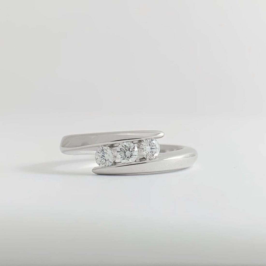 3-Stone Diamond Crossover Wrap Statement Ring 14K White Gold, .30 CTW, 3.89 Gram - 6