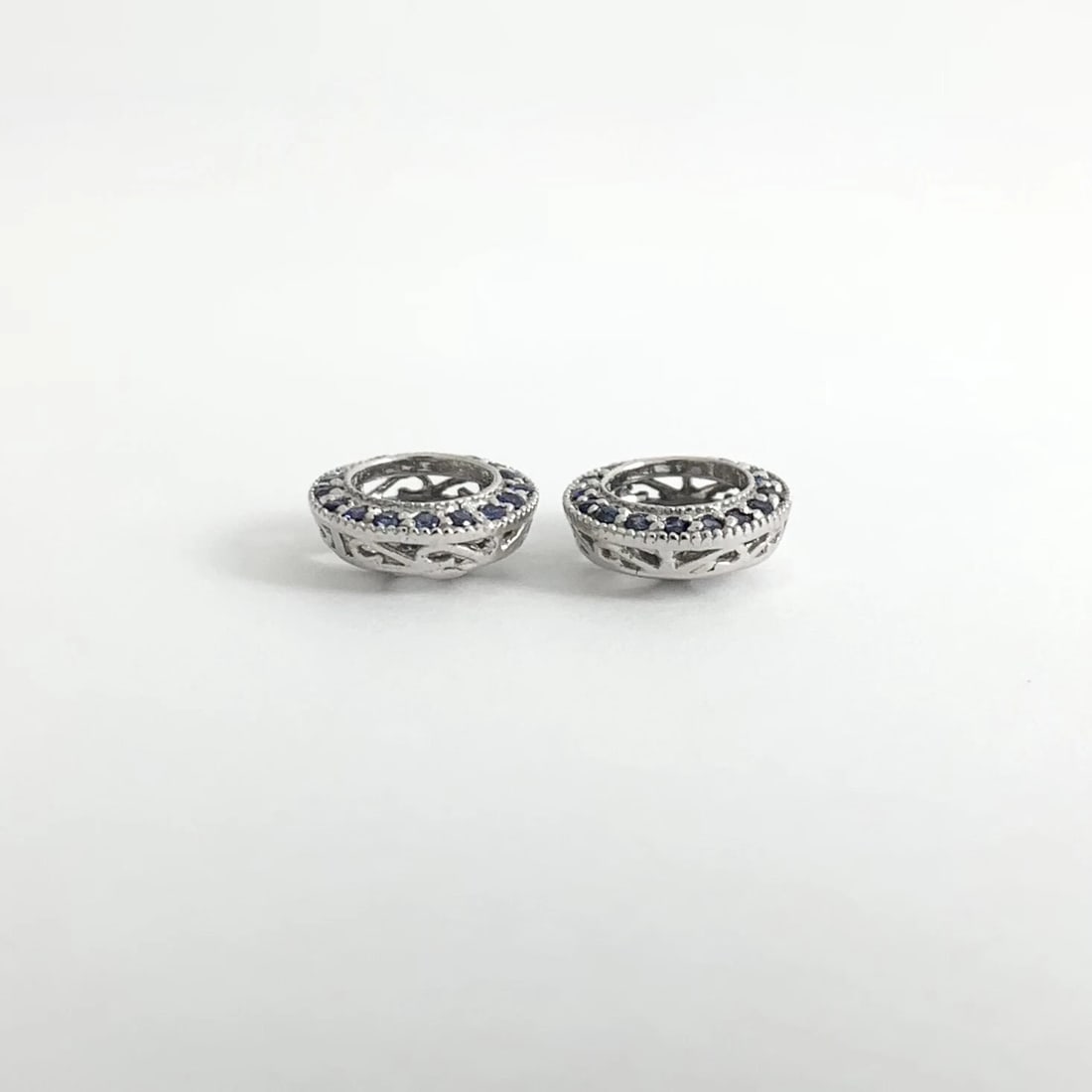 Round Sapphire Halo Earring Jackets Enhancers 14K White Gold for 1.50 CTW Stud - 7