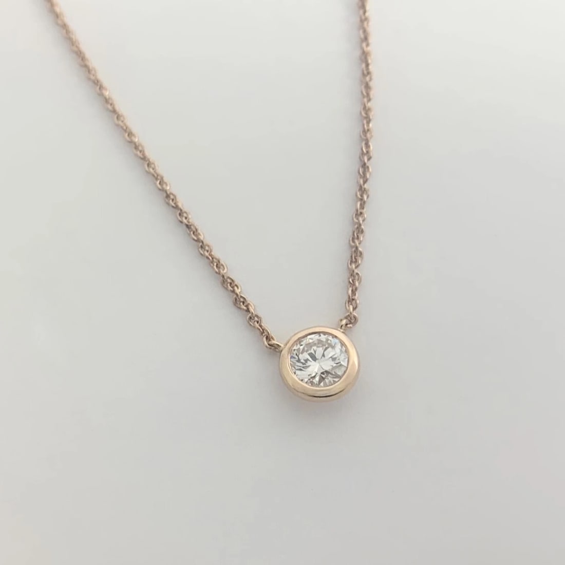 Solitaire Diamond Bezel Pendant Necklace 14K Rose Gold .56 CT, 16.75 Inches - 6