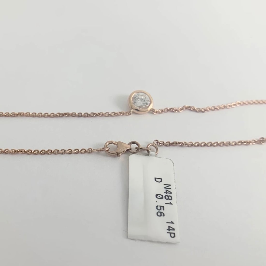 Solitaire Diamond Bezel Pendant Necklace 14K Rose Gold .56 CT, 16.75 Inches - 9