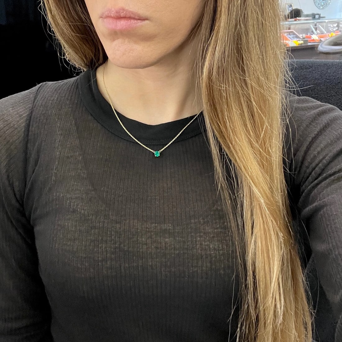 Round Green Emerald Solitaire Pendant Necklace 14K Yellow Gold .45 CT - 4