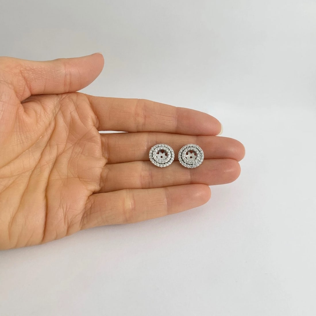 Double Halo Diamond Earring Jackets Enhancers 14K White Gold for 1.00 CTW Studs - 2