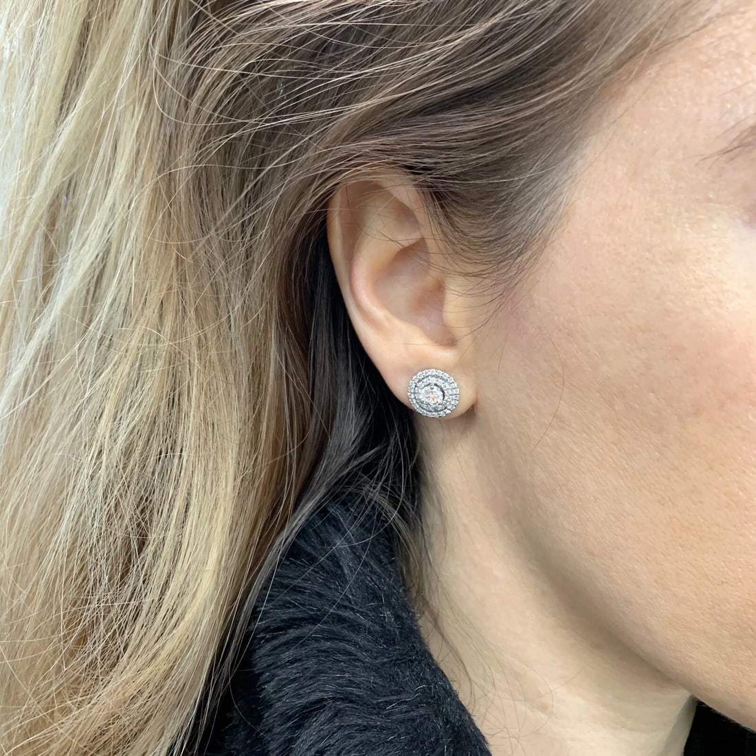 Double Halo Diamond Earring Jackets Enhancers 14K White Gold for 1.00 CTW Studs - 5