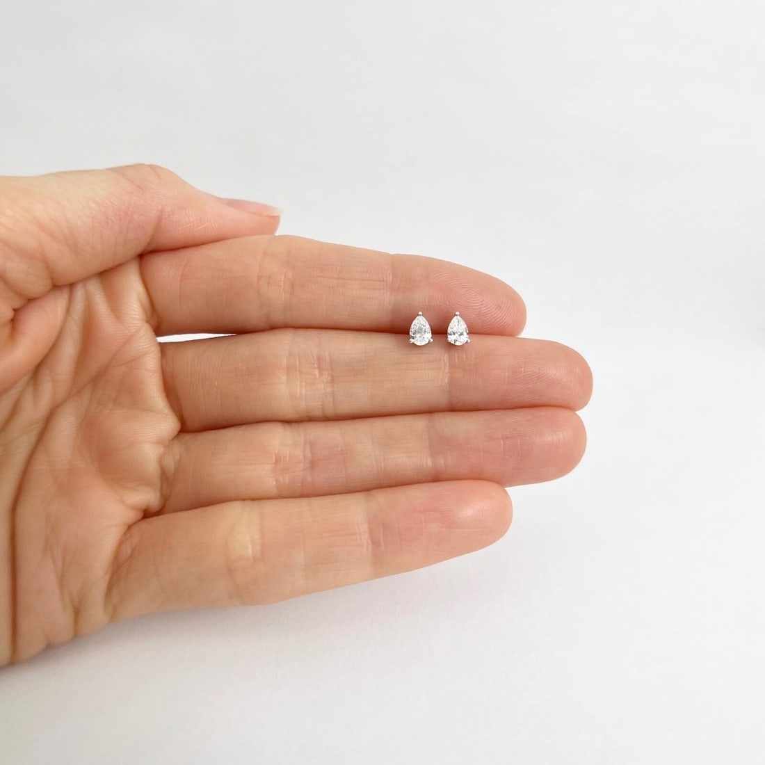 Pear Diamond Stud Earrings 14K White Gold .42 CTW - 2